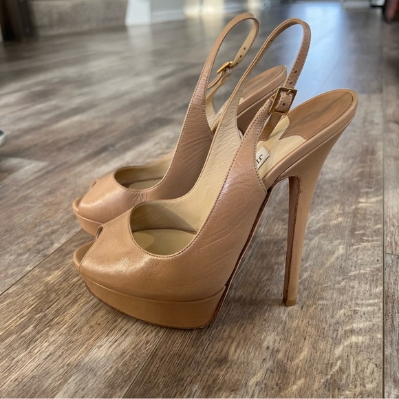 Jimmy Choo Tan Platform Peep-Toe Heels - Picture 2 of 13